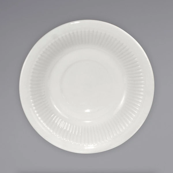 International Tableware AT-2 Athena 5 1/2" Ivory (American White) Embossed Stoneware Saucer - 36/Case 1 International Tableware AT-2 Athena 5 1/2" Ivory (American White) Embossed Stoneware Saucer - 36/Case
