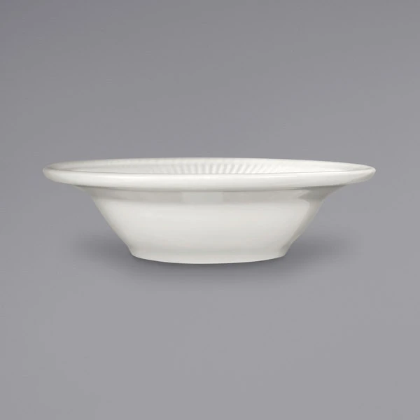 International Tableware AT-10 Athena 6.5 Oz. Ivory (American White) Wide Rim Rolled Edge Embossed Stoneware Grapefruit Bowl - 36/Case 1 International Tableware AT-10 Athena 6.5 Oz. Ivory (American White) Wide Rim Rolled Edge Embossed Stoneware Grapefruit Bowl - 36/Case