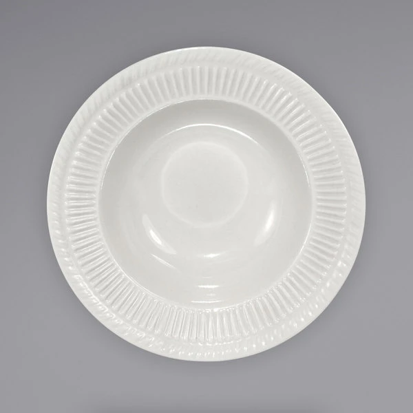 International Tableware AT-10 Athena 6.5 Oz. Ivory (American White) Wide Rim Rolled Edge Embossed Stoneware Grapefruit Bowl - 36/Case 2 International Tableware AT-10 Athena 6.5 Oz. Ivory (American White) Wide Rim Rolled Edge Embossed Stoneware Grapefruit Bowl - 36/Case - Image 2