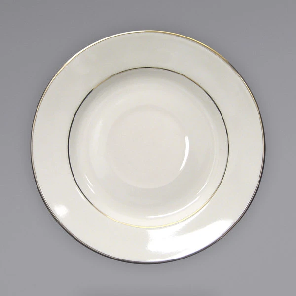 International Tableware FL-2GF Florentine 5 3/4" Gold Rim Ivory (American White) Stoneware Saucer - 36/Case 1 International Tableware FL-2GF Florentine 5 3/4" Gold Rim Ivory (American White) Stoneware Saucer - 36/Case
