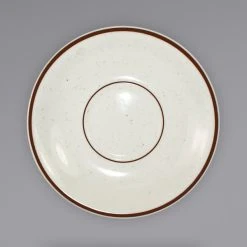 International Tableware GR-2 Granada 5 1/2" Ivory (American White) Brown Speckled Stoneware Saucer - 36/Case