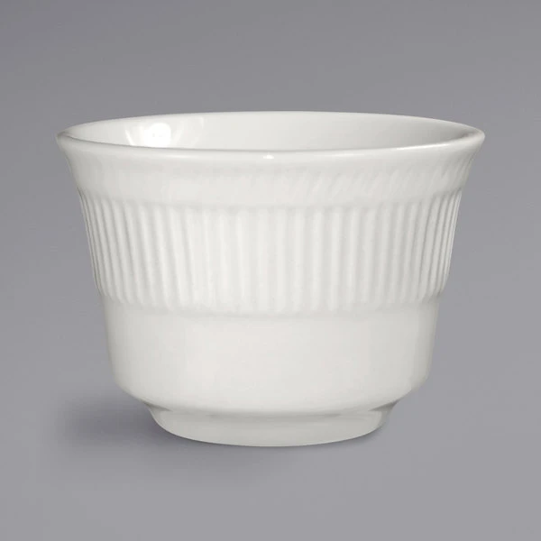 International Tableware AT-4 Athena 7.5 Oz. Ivory (American White) Embossed Stoneware Bouillon - 36/Case 1 International Tableware AT-4 Athena 7.5 Oz. Ivory (American White) Embossed Stoneware Bouillon - 36/Case
