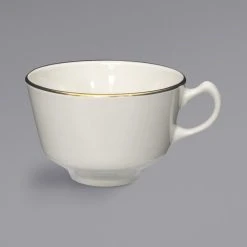 International Tableware FL-1 Florentine 7 Oz. Gold Rim Ivory (American White) Stoneware Cup - 36/Case