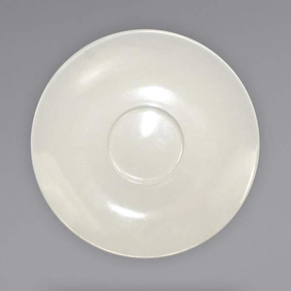 International Tableware RO-66 Roma 6 1/4" Ivory (American White) Wide Rim Rolled Edge Cappuccino Saucer - 36/Case 1 International Tableware RO-66 Roma 6 1/4" Ivory (American White) Wide Rim Rolled Edge Cappuccino Saucer - 36/Case