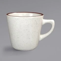 International Tableware GR-1 Granada 7 Oz. Ivory (American White) Brown Speckled Stoneware Tall Cup - 36/Case