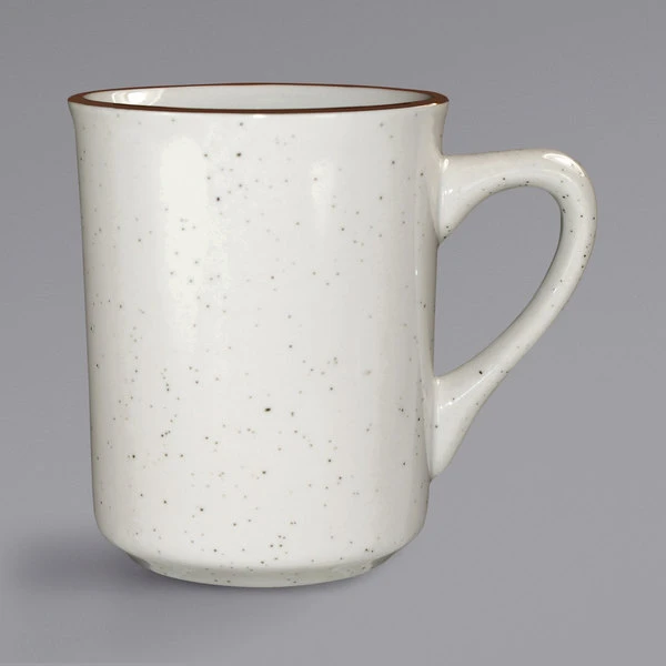 International Tableware GR-17 Granada 8.5 Oz. Ivory (American White) Brown Speckled Stoneware Toledo Cup - 36/Case 1 International Tableware GR-17 Granada 8.5 Oz. Ivory (American White) Brown Speckled Stoneware Toledo Cup - 36/Case