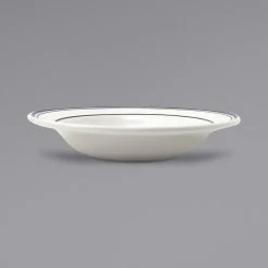 International Tableware DA-3 Danube 10 Oz. Ivory (American White) Blue Speckled Stoneware Deep Rim Soup Bowl With Blue Bands - 24/Case