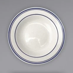 Alternative view of International Tableware DA-3 Danube 10 Oz. Ivory (American White) Blue Speckled Stoneware Deep Rim Soup Bowl With Blue Bands - 24/Case