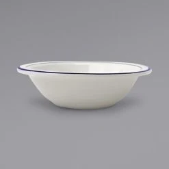 International Tableware DA-11 Danube 5 Oz. Ivory (American White) Blue Speckled Stoneware Fruit Bowl With Blue Bands - 36/Case