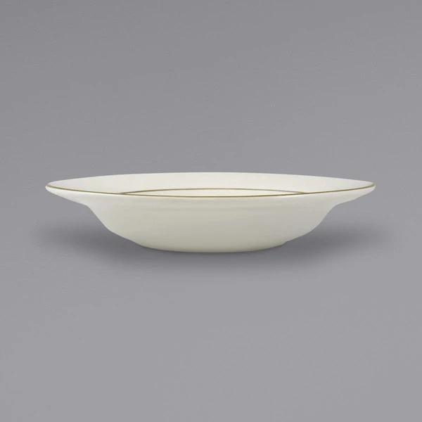 International Tableware FL-3GF Florentine 12 Oz. Gold Rim Ivory (American White) Stoneware Deep Rim Soup Bowl - 24/Case 1 International Tableware FL-3GF Florentine 12 Oz. Gold Rim Ivory (American White) Stoneware Deep Rim Soup Bowl - 24/Case