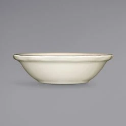 International Tableware SY-11 Sydney 6 Oz. Ivory (American White) Scalloped Edge Stoneware Fruit Bowl With Black Rim - 36/Case