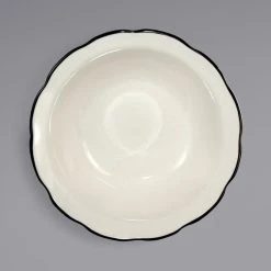 Alternative view of International Tableware SY-11 Sydney 6 Oz. Ivory (American White) Scalloped Edge Stoneware Fruit Bowl With Black Rim - 36/Case