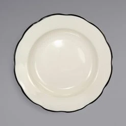 Alternative view of International Tableware SY-115 Sydney 26 Oz. Ivory (American White) Scalloped Edge Stoneware Pasta Bowl With Black Rim - 12/Case