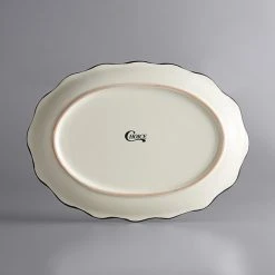 Acopa 12 5/8" X 9 1/4" Ivory (American White) Scalloped Edge Stoneware Platter With Black Band - 12/Case 5 Acopa 12 5/8" X 9 1/4" Ivory (American White) Scalloped Edge Stoneware Platter With Black Band - 12/Case -Acopa Sales 2004033