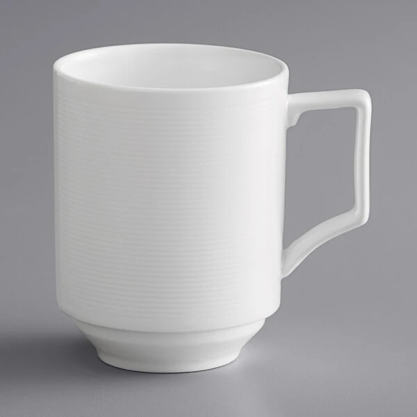 Acopa Liana 9 Oz. Bright White Embossed Lines Stackable Porcelain Cup - 36/Case 2 Acopa Liana 9 Oz. Bright White Embossed Lines Stackable Porcelain Cup - 36/Case - Image 2