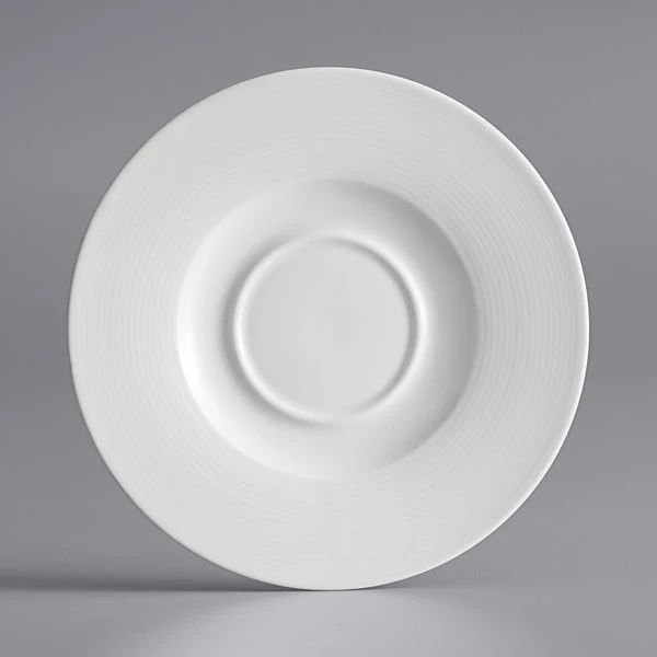 Acopa Liana 6" Bright White Embossed Lines Wide Rim Porcelain Saucer - 36/Case 2 Acopa Liana 6" Bright White Embossed Lines Wide Rim Porcelain Saucer - 36/Case - Image 2