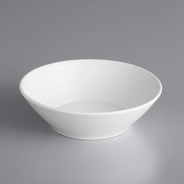 Acopa Liana 13 Oz. Bright White Embossed Lines Rimmed Porcelain Grapefruit / Cereal Bowl - 36/Case 2 Acopa Liana 13 Oz. Bright White Embossed Lines Rimmed Porcelain Grapefruit / Cereal Bowl - 36/Case - Image 2