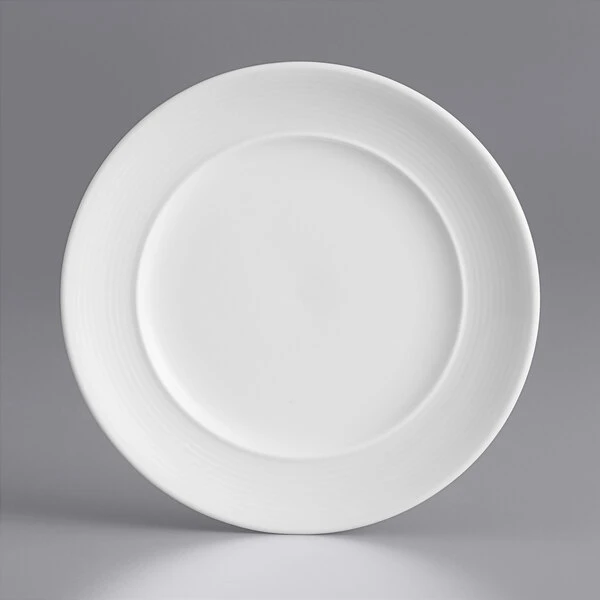 Acopa Liana 6" Bright White Embossed Lines Wide Rim Porcelain Plate - 36/Case 2 Acopa Liana 6" Bright White Embossed Lines Wide Rim Porcelain Plate - 36/Case - Image 2