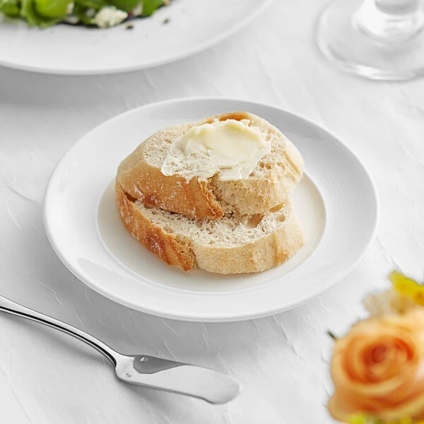 Acopa Liana 6" Bright White Embossed Lines Wide Rim Porcelain Plate - 36/Case 1 Acopa Liana 6" Bright White Embossed Lines Wide Rim Porcelain Plate - 36/Case