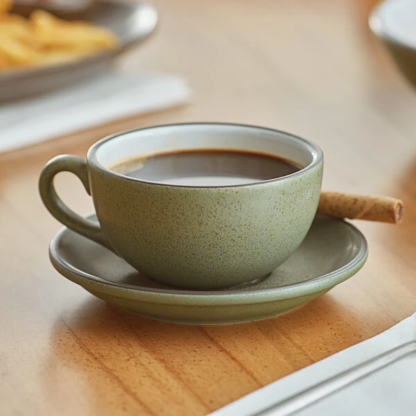 Acopa Embers 12 Oz. Moss Green Matte Stoneware Cup - 24/Case 1 Acopa Embers 12 Oz. Moss Green Matte Stoneware Cup - 24/Case