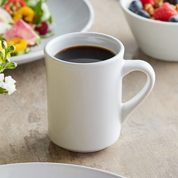 Acopa 8 Oz. Bright White Rolled Edge Stoneware Mug - 36/Case 1 Acopa 8 Oz. Bright White Rolled Edge Stoneware Mug - 36/Case