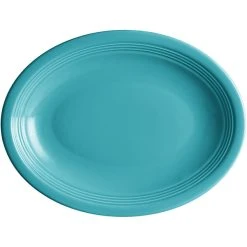 Alternative view of Sample - Acopa Capri 11 1/2" X 8 3/4" Caribbean Turquoise Oval Stoneware Coupe Platter
