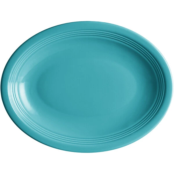 Sample - Acopa Capri 11 1/2" X 8 3/4" Caribbean Turquoise Oval Stoneware Coupe Platter 2 Sample - Acopa Capri 11 1/2" X 8 3/4" Caribbean Turquoise Oval Stoneware Coupe Platter - Image 2