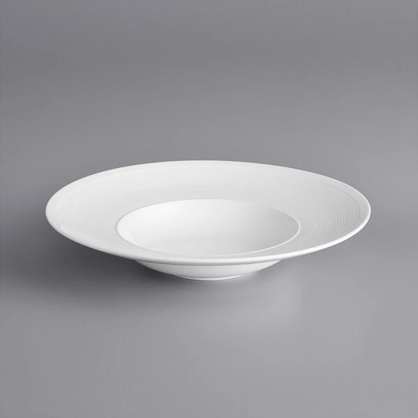 Sample - Acopa Liana 11 Oz. Bright White Embossed Lines Wide Rim Porcelain Pasta Bowl 2 Sample - Acopa Liana 11 Oz. Bright White Embossed Lines Wide Rim Porcelain Pasta Bowl - Image 2