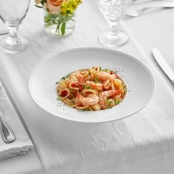 Sample - Acopa Liana 11 Oz. Bright White Embossed Lines Wide Rim Porcelain Pasta Bowl