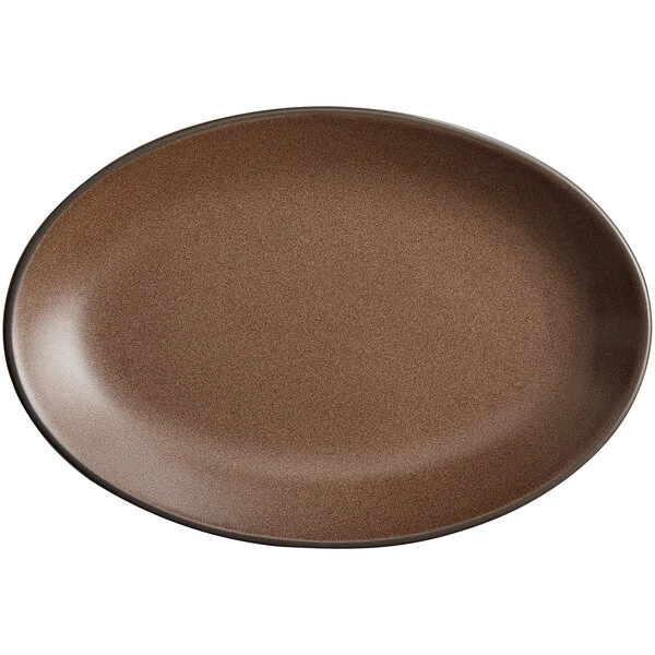 Sample - Acopa Embers 9 1/2" X 6 1/2" Hickory Brown Matte Coupe Stoneware Platter 2 Sample - Acopa Embers 9 1/2" X 6 1/2" Hickory Brown Matte Coupe Stoneware Platter - Image 2