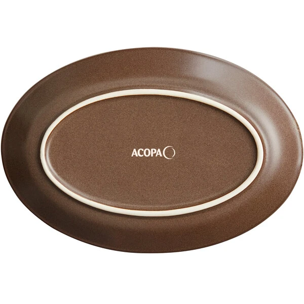 Sample - Acopa Embers 9 1/2" X 6 1/2" Hickory Brown Matte Coupe Stoneware Platter 3 Sample - Acopa Embers 9 1/2" X 6 1/2" Hickory Brown Matte Coupe Stoneware Platter - Image 3