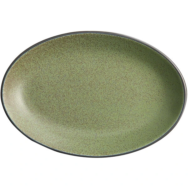 Sample - Acopa Embers 9 1/2" X 6 1/2" Moss Green Matte Coupe Stoneware Platter 2 Sample - Acopa Embers 9 1/2" X 6 1/2" Moss Green Matte Coupe Stoneware Platter - Image 2