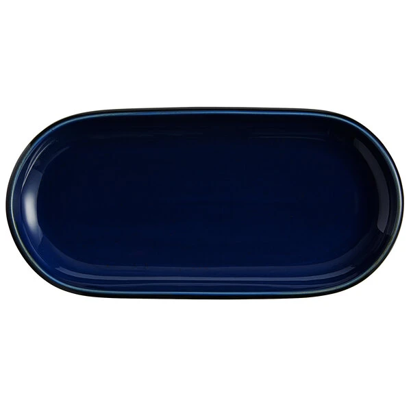 Sample - Acopa Keystone 14" X 6 3/4" Azora Blue Stoneware Oblong Coupe Platter 2 Sample - Acopa Keystone 14" X 6 3/4" Azora Blue Stoneware Oblong Coupe Platter - Image 2
