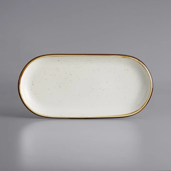 Sample - Acopa Keystone 14" X 6 3/4" Vanilla Bean Stoneware Oblong Coupe Platter 2 Sample - Acopa Keystone 14" X 6 3/4" Vanilla Bean Stoneware Oblong Coupe Platter - Image 2