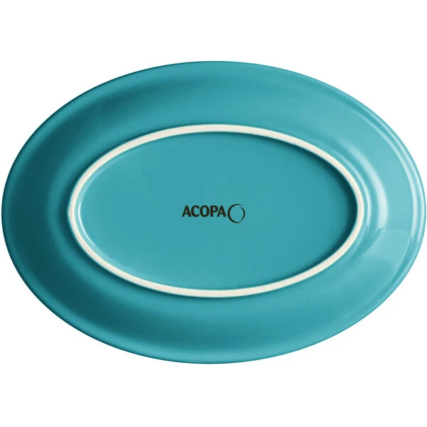 Sample - Acopa Capri 9 3/4" X 7" Caribbean Turquoise Oval Stoneware Coupe Platter 3 Sample - Acopa Capri 9 3/4" X 7" Caribbean Turquoise Oval Stoneware Coupe Platter - Image 3