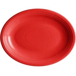 Alternative view of Sample - Acopa Capri 13 3/4" X 10 1/2" Passion Fruit Red Oval Stoneware Coupe Platter