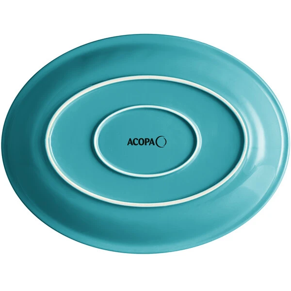 Sample - Acopa Capri 13 3/4" X 10 1/2" Caribbean Turquoise Oval Stoneware Coupe Platter 3 Sample - Acopa Capri 13 3/4" X 10 1/2" Caribbean Turquoise Oval Stoneware Coupe Platter - Image 3