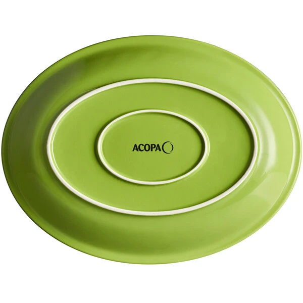 Sample - Acopa Capri 13 3/4" X 10 1/2" Bamboo Green Oval Stoneware Coupe Platter 3 Sample - Acopa Capri 13 3/4" X 10 1/2" Bamboo Green Oval Stoneware Coupe Platter - Image 3