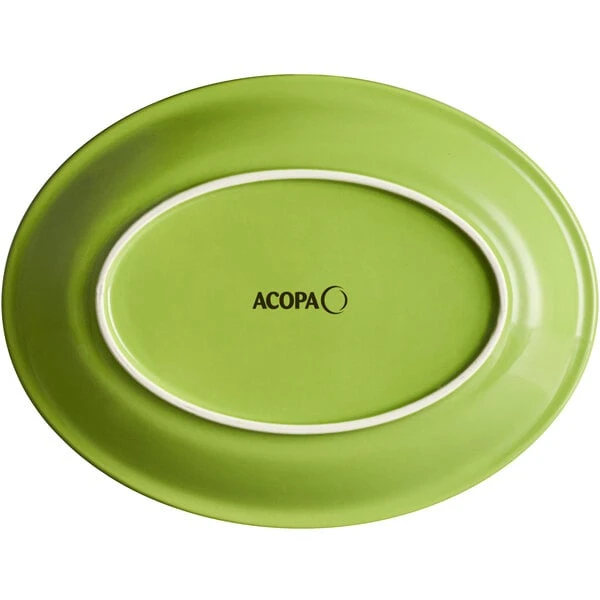 Acopa Capri 11 1/2" X 8 3/4" Bamboo Green Oval Stoneware Coupe Platter - 12/Case 3 Acopa Capri 11 1/2" X 8 3/4" Bamboo Green Oval Stoneware Coupe Platter - 12/Case - Image 3
