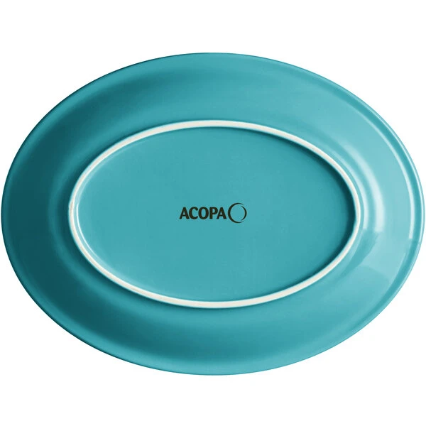 Sample - Acopa Capri 11 1/2" X 8 3/4" Caribbean Turquoise Oval Stoneware Coupe Platter 3 Sample - Acopa Capri 11 1/2" X 8 3/4" Caribbean Turquoise Oval Stoneware Coupe Platter - Image 3