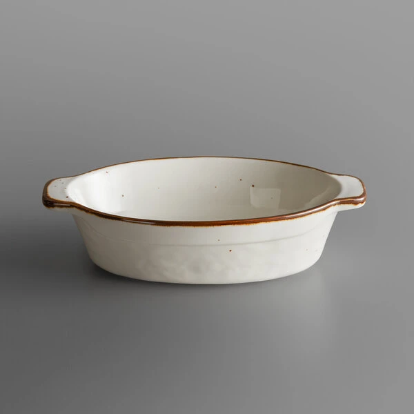 Sample - Acopa Keystone 18 Oz. Vanilla Bean Stoneware Oval Baker / Casserole Dish 2 Sample - Acopa Keystone 18 Oz. Vanilla Bean Stoneware Oval Baker / Casserole Dish - Image 2
