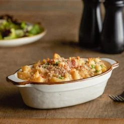 Sample - Acopa Keystone 18 Oz. Vanilla Bean Stoneware Oval Baker / Casserole Dish