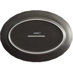 Acopa Condesa 11 1/2" X 8 1/4" Matte Finish Armor Gray Scalloped Wide Rim Porcelain Platter - 12/Case -Acopa Sales 2112756