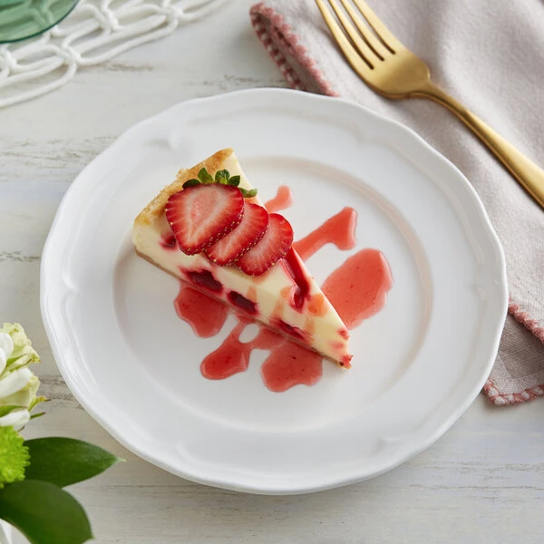 Acopa Condesa 8" Pearl White Scalloped Wide Rim Porcelain Plate - 24/Case 1 Acopa Condesa 8" Pearl White Scalloped Wide Rim Porcelain Plate - 24/Case