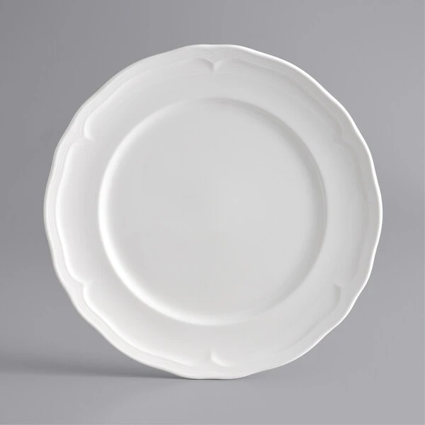 Acopa Condesa 12" Pearl White Scalloped Wide Rim Porcelain Plate - 12/Case 2 Acopa Condesa 12" Pearl White Scalloped Wide Rim Porcelain Plate - 12/Case - Image 2