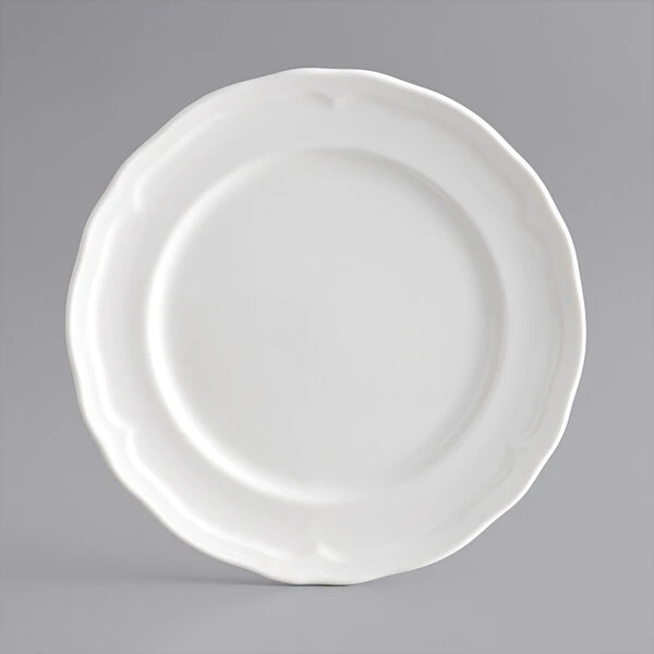 Acopa Condesa 6 1/2" Pearl White Scalloped Wide Rim Porcelain Plate - 36/Case 2 Acopa Condesa 6 1/2" Pearl White Scalloped Wide Rim Porcelain Plate - 36/Case - Image 2