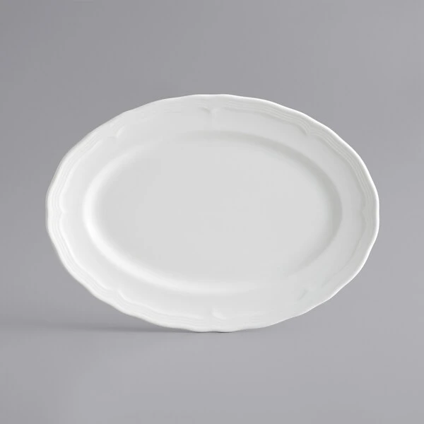 Acopa Condesa 9 3/4" X 7" Pearl White Scalloped Wide Rim Porcelain Platter - 24/Case 2 Acopa Condesa 9 3/4" X 7" Pearl White Scalloped Wide Rim Porcelain Platter - 24/Case - Image 2
