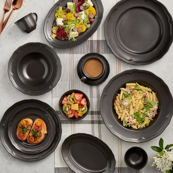 Acopa Condesa 5.5 Oz. Matte Finish Armor Gray Scalloped Porcelain Fruit Dish - 36/Case 4 Acopa Condesa 5.5 Oz. Matte Finish Armor Gray Scalloped Porcelain Fruit Dish - 36/Case - Image 4