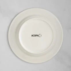 Acopa 8 3/8" Ivory (American White) Stoneware Wide Rim Plate With Green Bands - 36/Case -Acopa Sales 2131323
