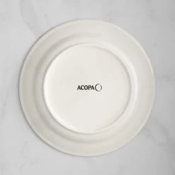 Acopa 12" Ivory (American White) Stoneware Wide Rim Plate With Green Bands - 12/Case 6 Acopa 12" Ivory (American White) Stoneware Wide Rim Plate With Green Bands - 12/Case -Acopa Sales 2131327